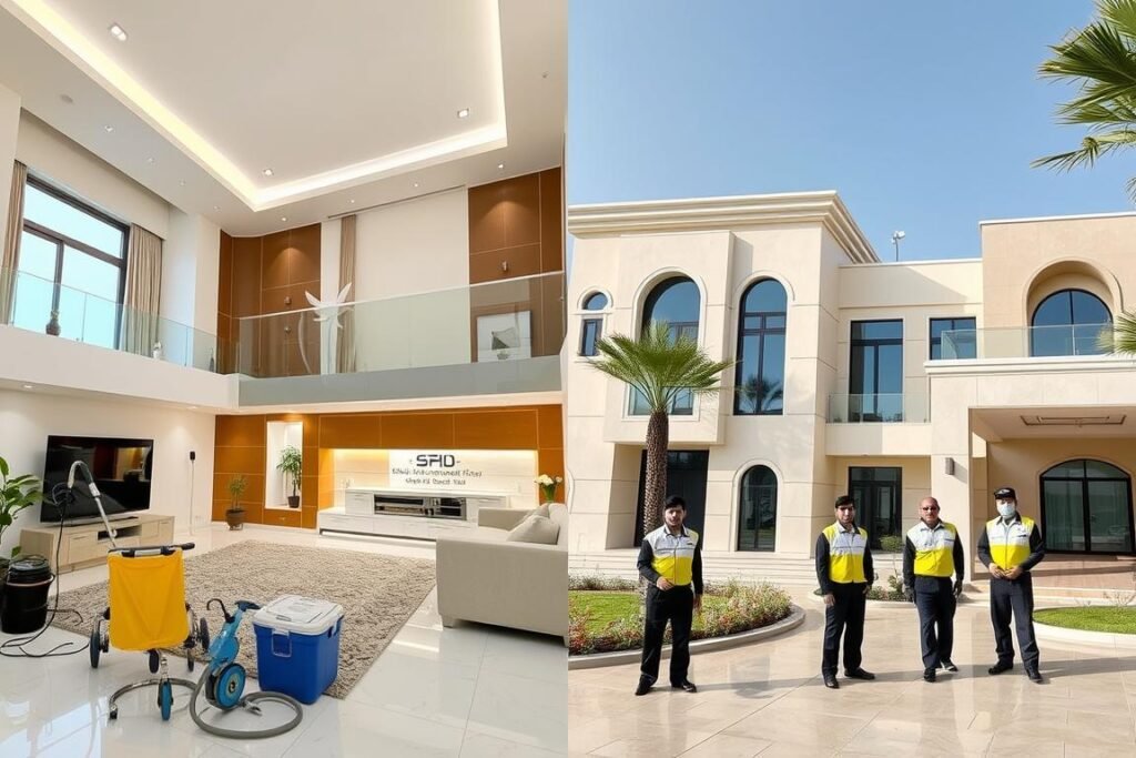 فريق شركة تنظيف بالرياض أثناء تنظيف منزل